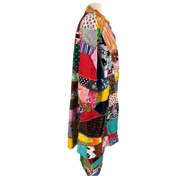 Vintage 60s 70s Crazy Quilt Coat & Skirt Set Folk Art Groovy Retro Hippie Medium - Picture 5 of 16